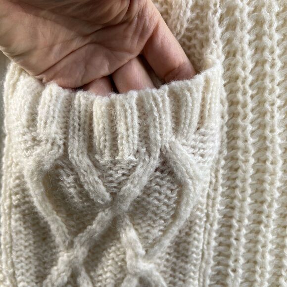 American Eagle Small Cardigan Sweater Cable Knit Oversized V-Neck Wool Cream - Picture 3 of 12